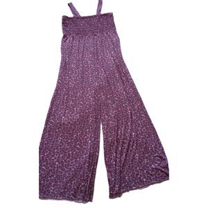 Zenana Women's 3X Leopard Print Wide Leg Jumpsuit with Smocked Bodice